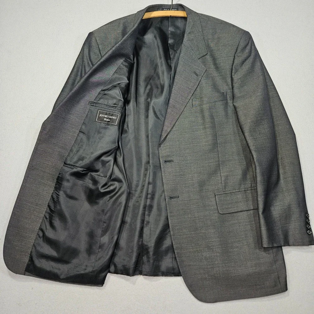 VTG Jeffrey Banks Couture Blazer Suit Jacket Grey Sharkskin Sz 44L